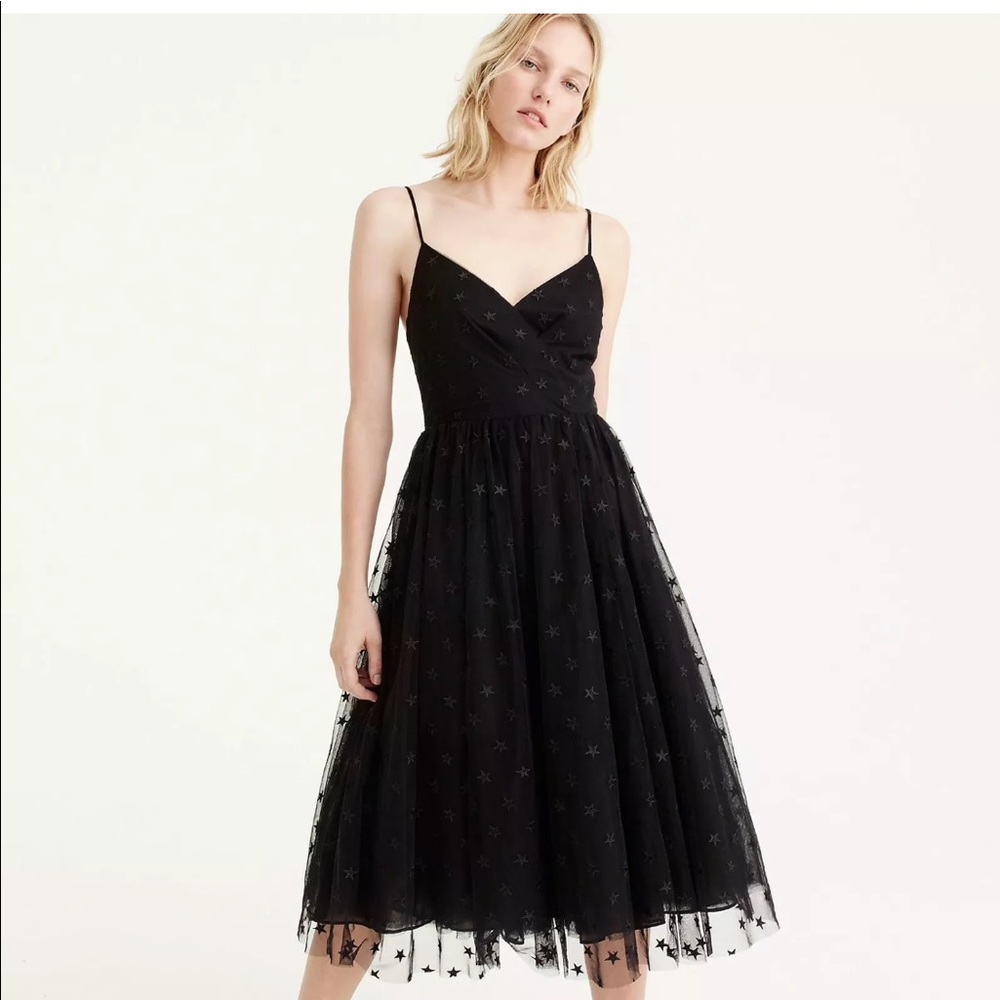 J.Crew  Embroidered Tulle Midi Dress Black Sz 14